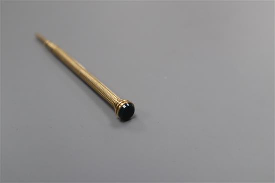 A Sampson Mordan & Co yellow metal overlaid propelling pencil with bloodstone terminal